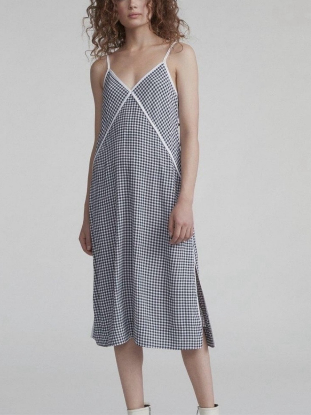 Rag & Bone Gingham Slip Dress with Contrast Trim - Black & White